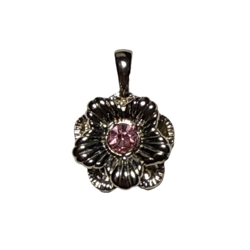 Vintage Sophia Fiori Silver Tone Flower Charm Pendant Pink Rhinestone J-10E
